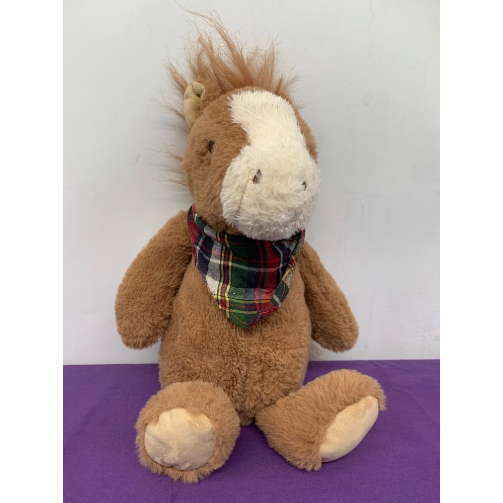 Hug Fun Brown Horse Cream Face Plaid Bandanna Nays Plush Stuffed Animal